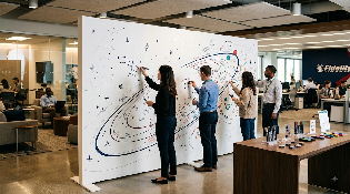 Employees adding to the collaborative constellation canvas